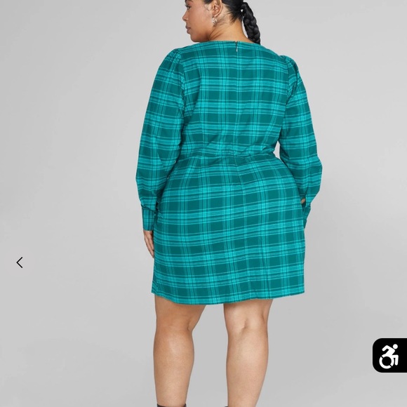 Fashion to Figure Teal Plaid Long Sleeve Dress Size 1 1X - Picture 3 of 8